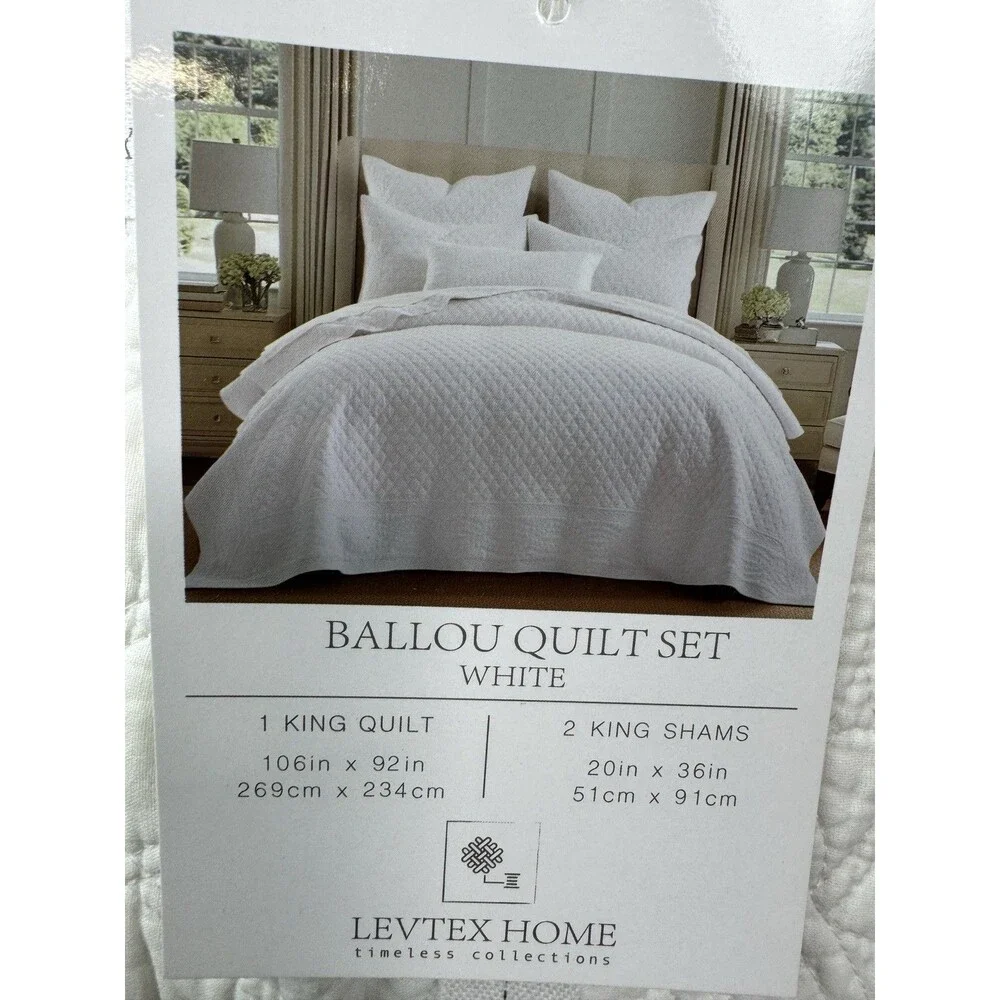 Levtex Home 3PC King Ballou White Cotton Quilt Set
